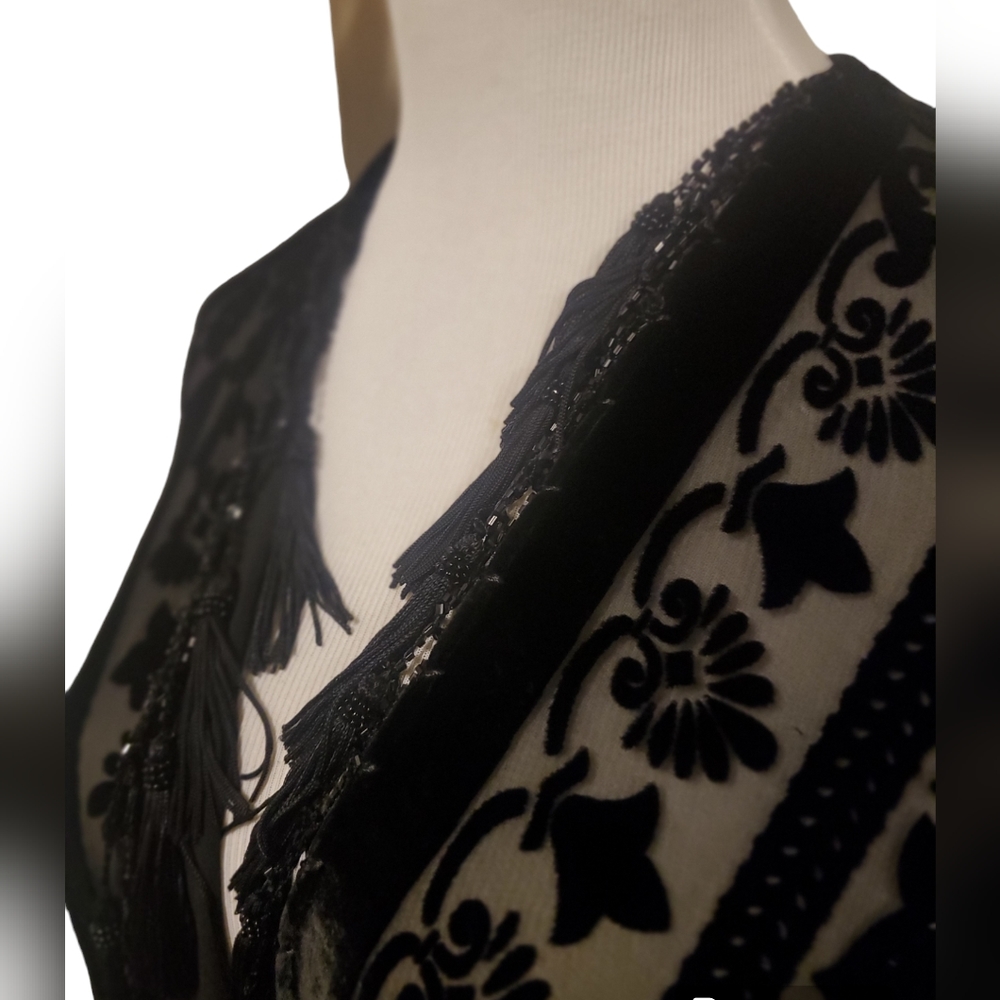 VINTAGE Touch of class fringed sheer kimono duster boho festival silk - Picture 8 of 11